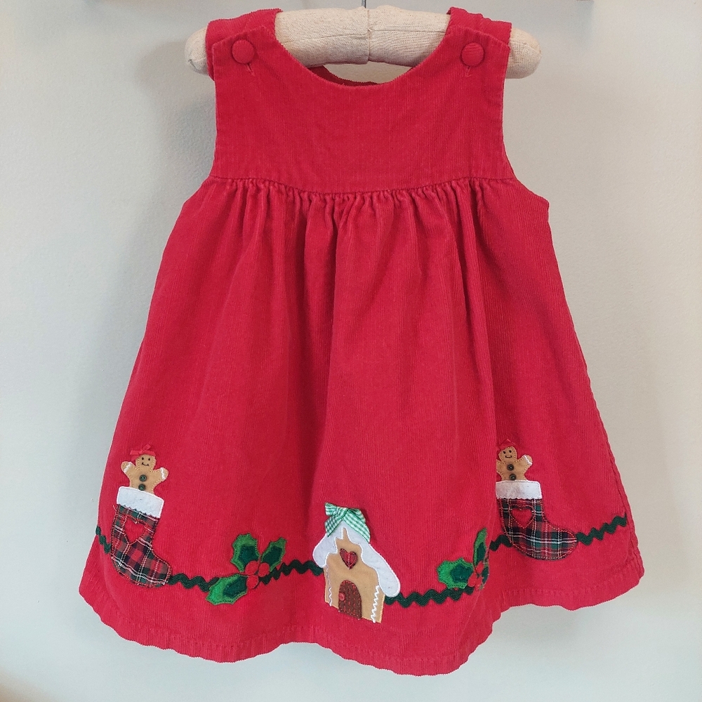 Vintage Red Corduroy Holiday Dress for Baby Girl 24 Months VTG